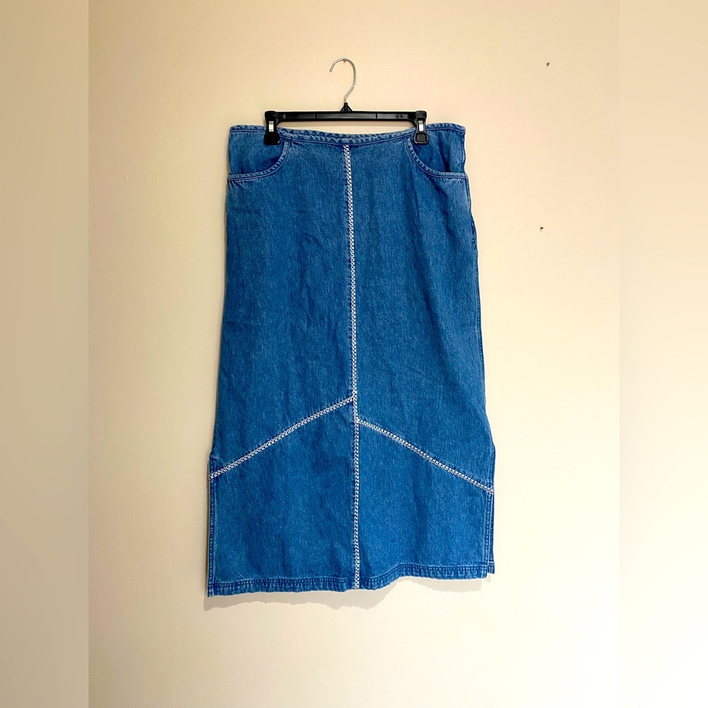 Hand Embroidered Denim Skirt with Pockets